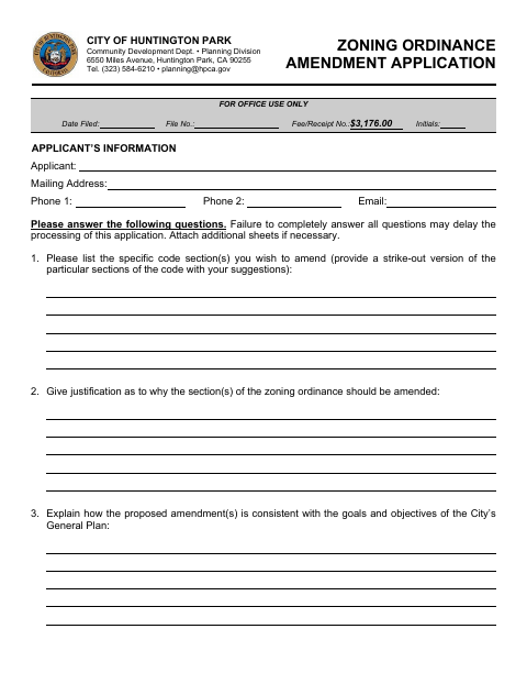 First page of the Zoning Ordinance Amendment Application