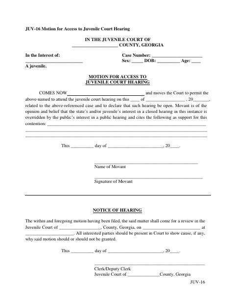 First page of the Motion for Access to Juvenile Court Hearing