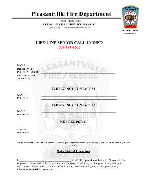 First page of the Senior Lifeline Call-In Program Form