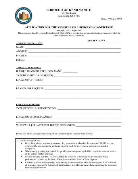 First page of the Application for the Removal of a Borough-Owned Tree