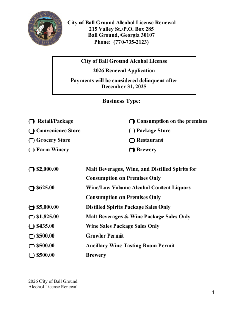 First page of the Alcohol License Renewal Application
