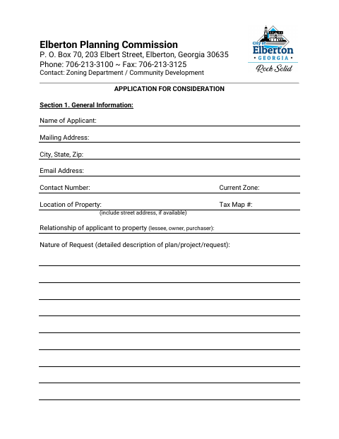 First page of the Application for Consideration