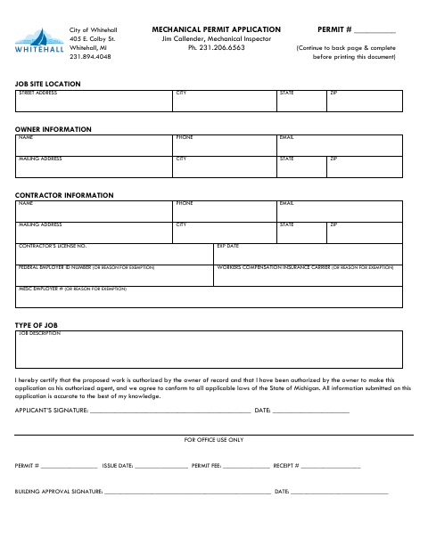 First page of the Mechanical Permit Application