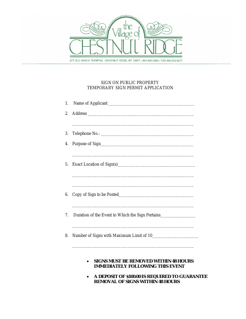 First page of the Sign on Public Property Temporary Sign Permit Application