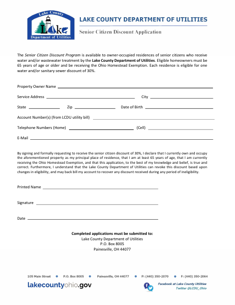 First page of the Senior Citizen Discount Application
