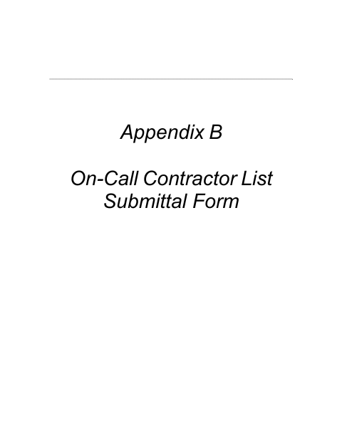 First page of the On-Call Contractor List Submittal Form