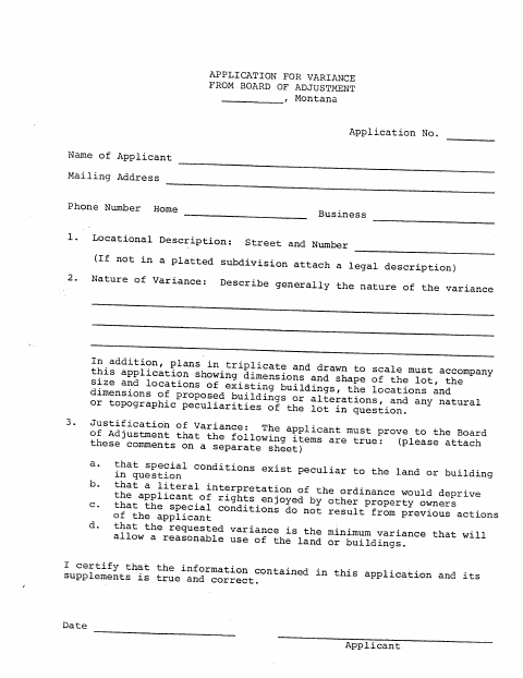 First page of the Zoning Variance Application