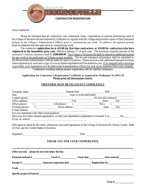 First page of the Contractor Registration