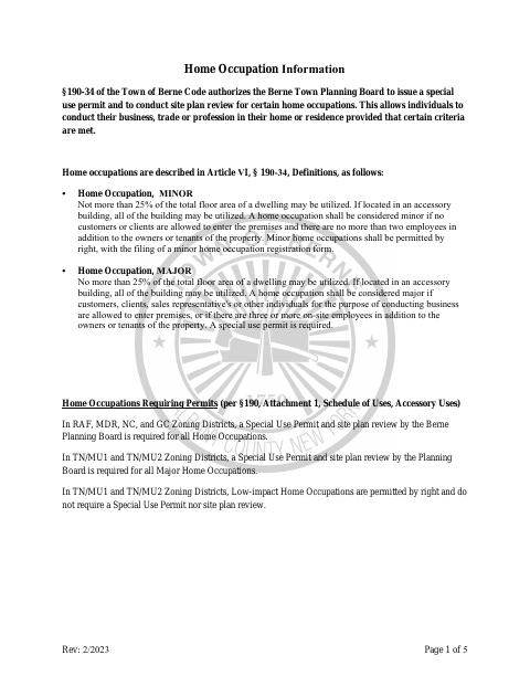 First page of the Application for Home Occupation