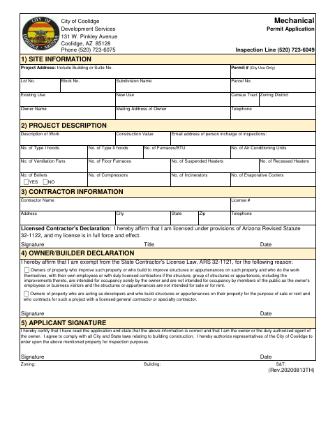 First page of the Mechanical Permit Application