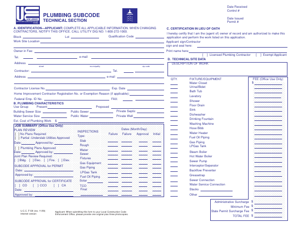 First page of the Plumbing Subcode Technical Section