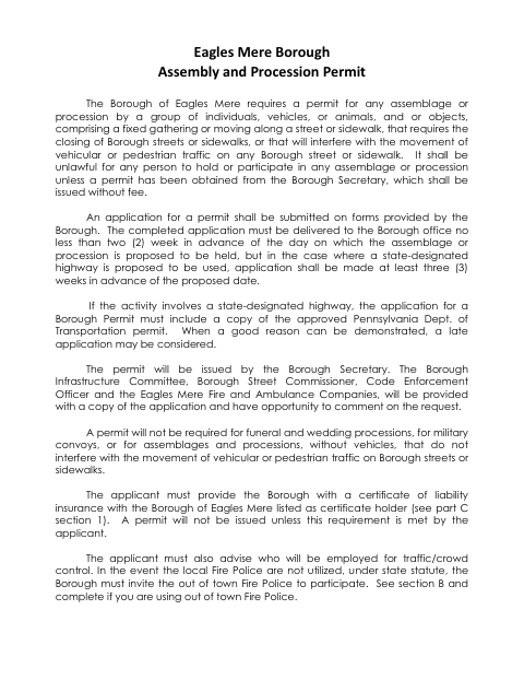 First page of the Assembly and Procession Permit