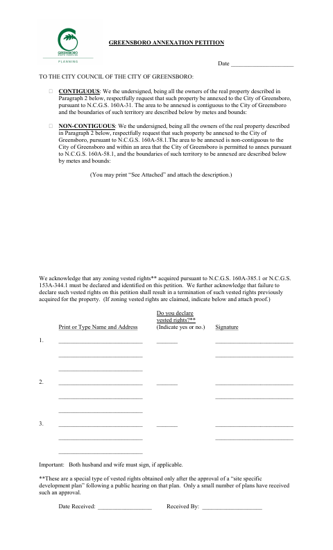 First page of the Annexation Petition