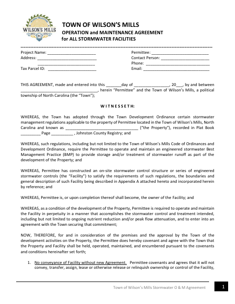 First page of the Stormwater Operation and Maintenance Agreement
