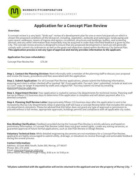 First page of the Concept Plan Review Application