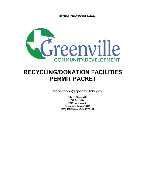 First page of the Recycling/Donation Facilities Permit Application