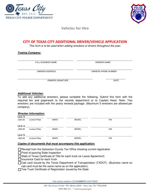 First page of the Additional Driver/Vehicle Application
