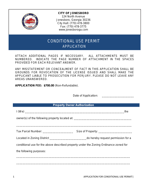 First page of the Conditional Use Permit Application