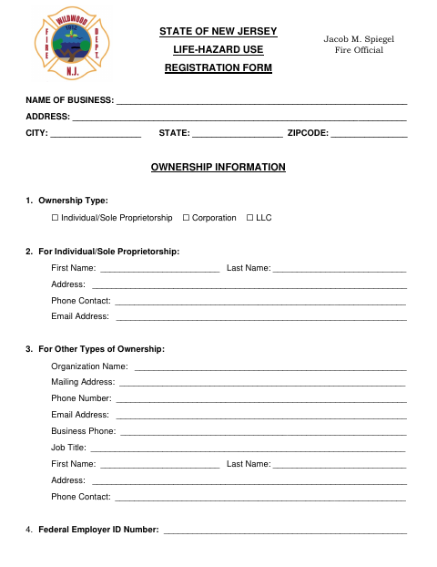 First page of the Life-Hazard Use Registration Form