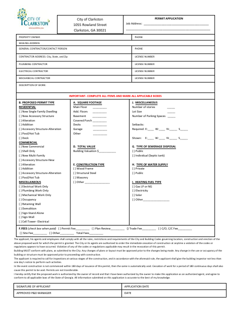 First page of the Building Permit Application