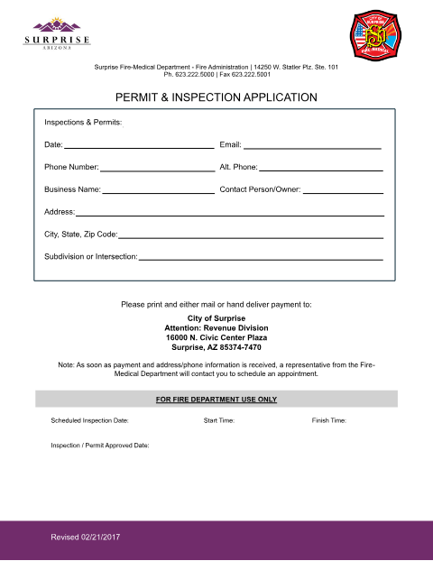 First page of the Permit and Inspection Application