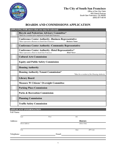 First page of the Boards and Commissions Application