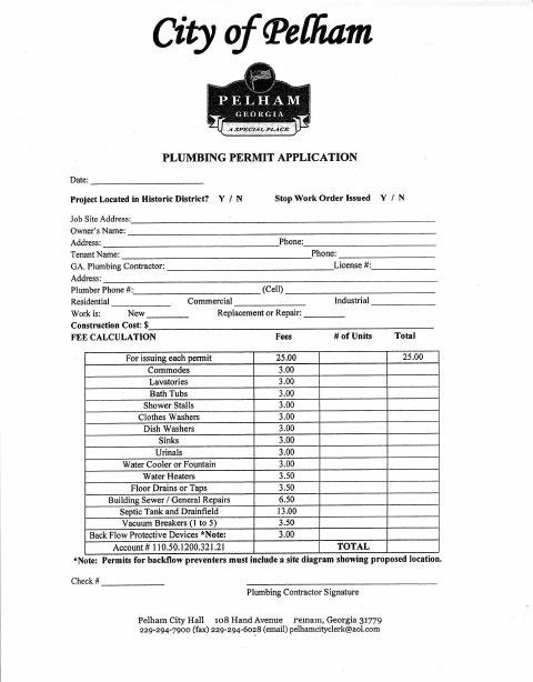 First page of the Plumbing Permit Application
