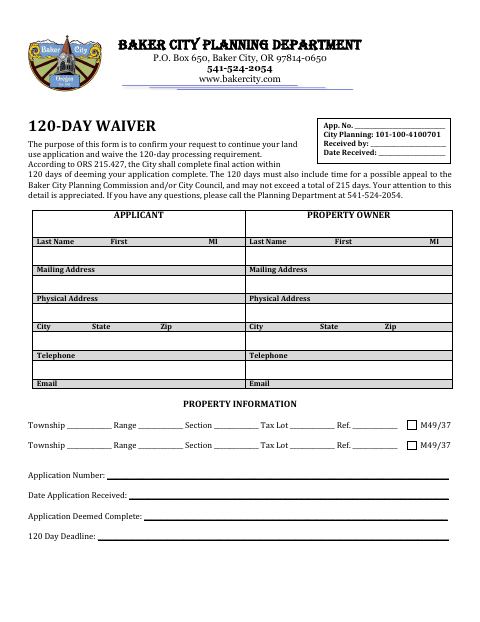 First page of the 120-Day Waiver