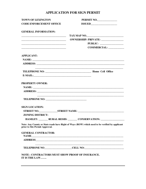 First page of the Application for Sign Permit