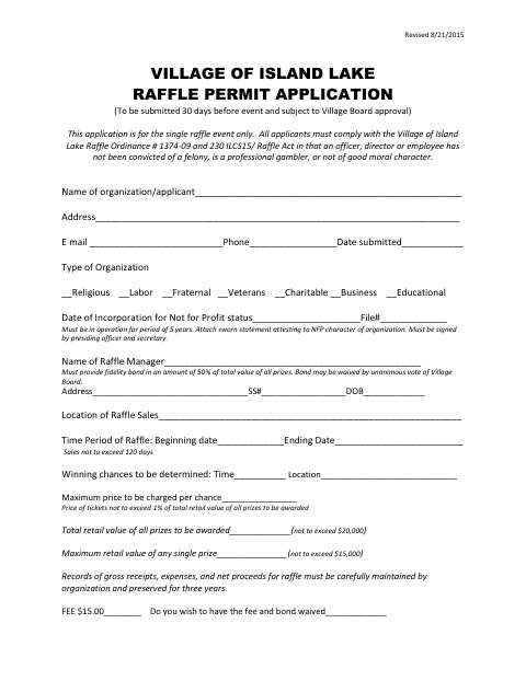First page of the Raffle Permit Application