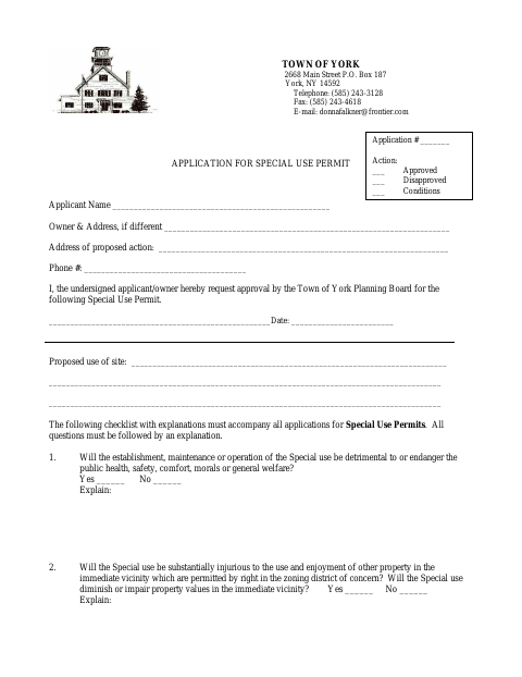 First page of the Application for Special Use Permit