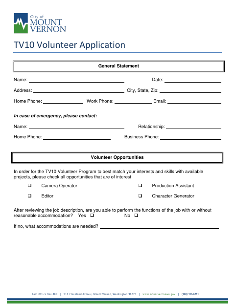 First page of the TV10 Volunteer Application