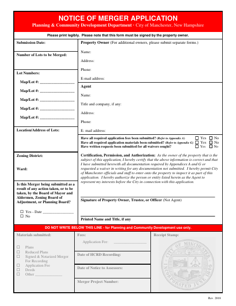 First page of the Notice of Merger Application