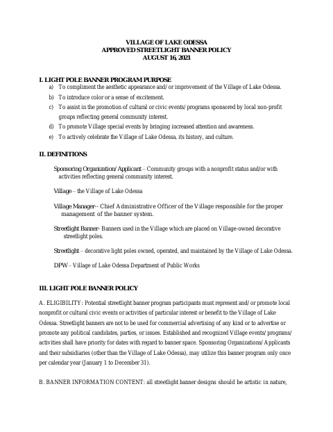 First page of the Streetlight Banner Application