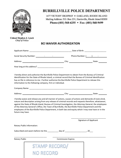 First page of the BCI Waiver Authorization