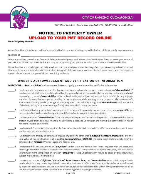First page of the Notice to Property Owner