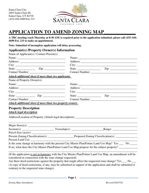 First page of the Zoning Map Amendment Application