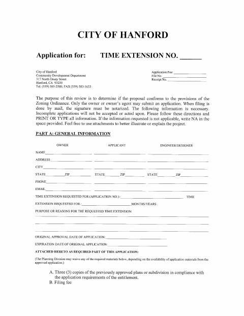 First page of the Time Extension Application
