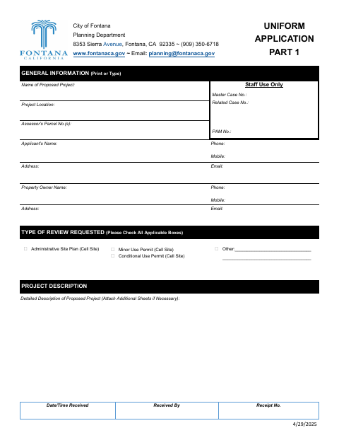 First page of the Uniform Planning Application And Property Owner Affidavit