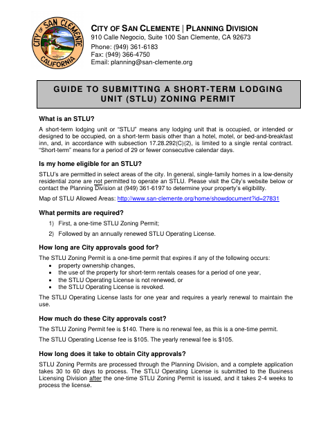 First page of the Short-Term Lodging Unit Zoning Permit Application Certification