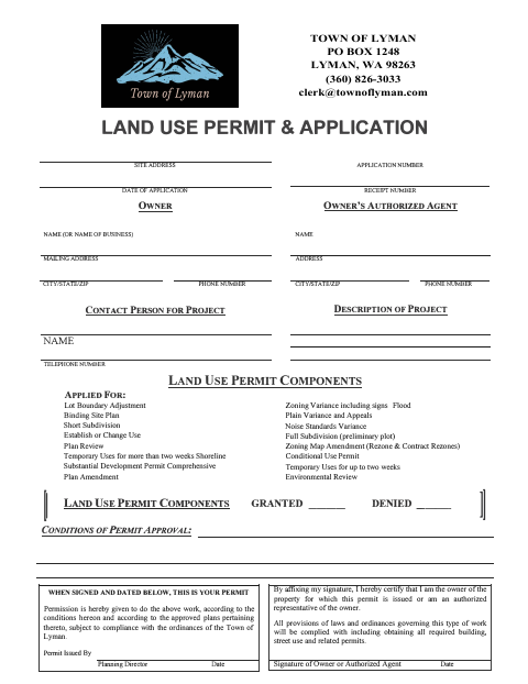 First page of the Land Use Permit Application