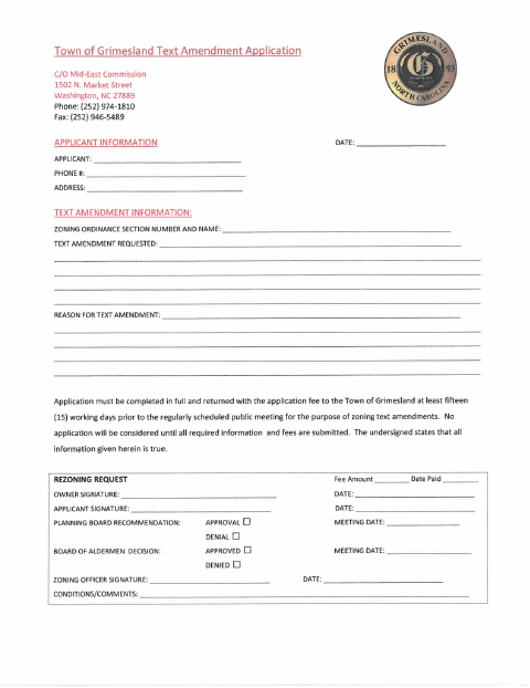 First page of the Text Amendment Application