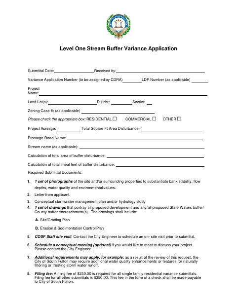 First page of the Level One Stream Buffer Variance Application