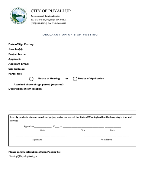 First page of the Declaration of Sign Posting