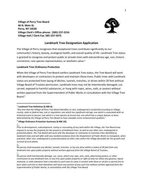 First page of the Landmark Tree Designation Application