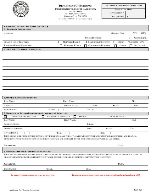 First page of the Planning Commission Application