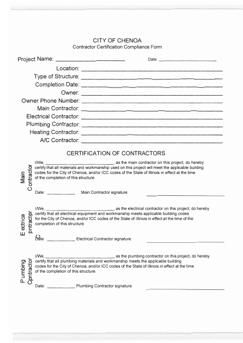 First page of the Contractor Certification Compliance Form