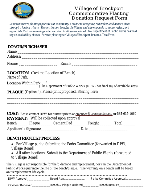 First page of the Commemorative Planting Donation Request Form