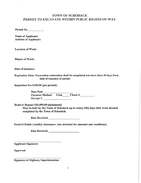 First page of the Public Right-of-Way Excavation Permit