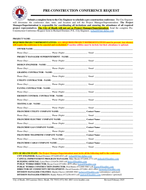 First page of the Pre-Construction Conference Request